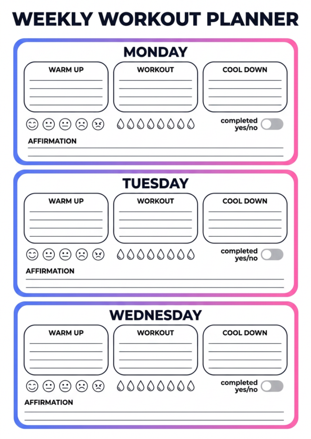 Weekly Workout Planner | Digital Fitness Log & Tracker
 - Fit Template Hub