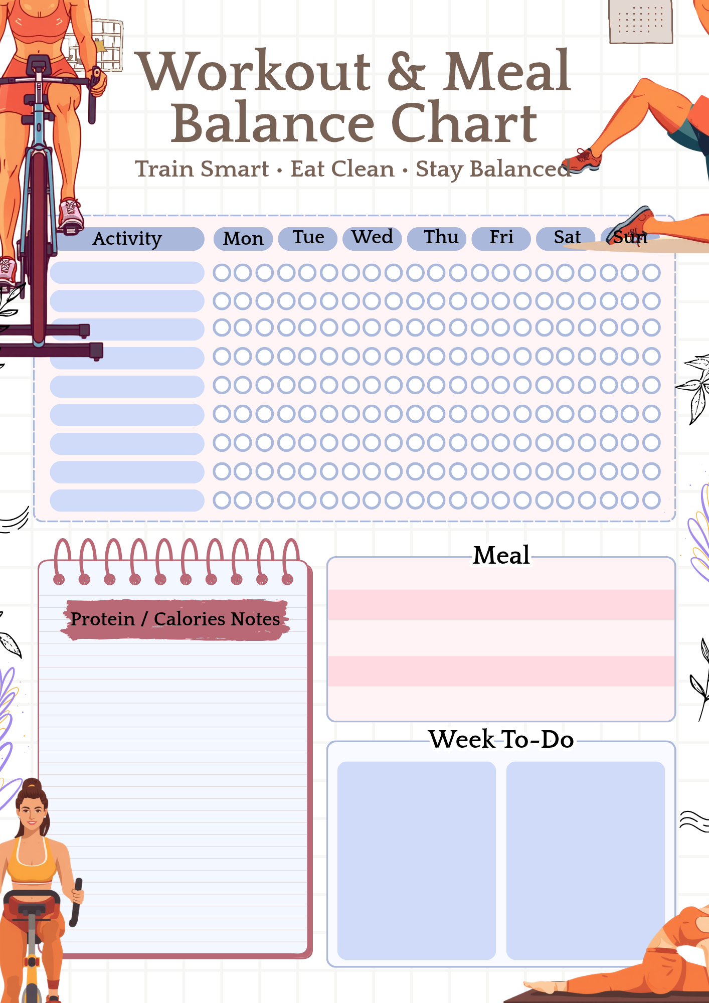 Workout & Meal Balance Chart | Digital Fitness Planner - Fit Template Hub