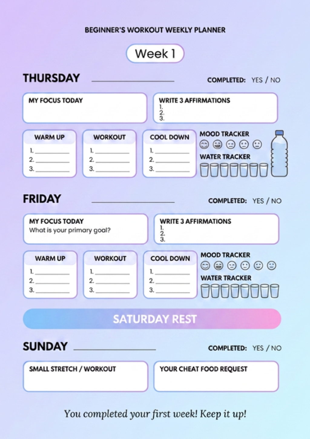 Weekly Workout Planner | Digital Fitness Log & Tracker
 - Fit Template Hub